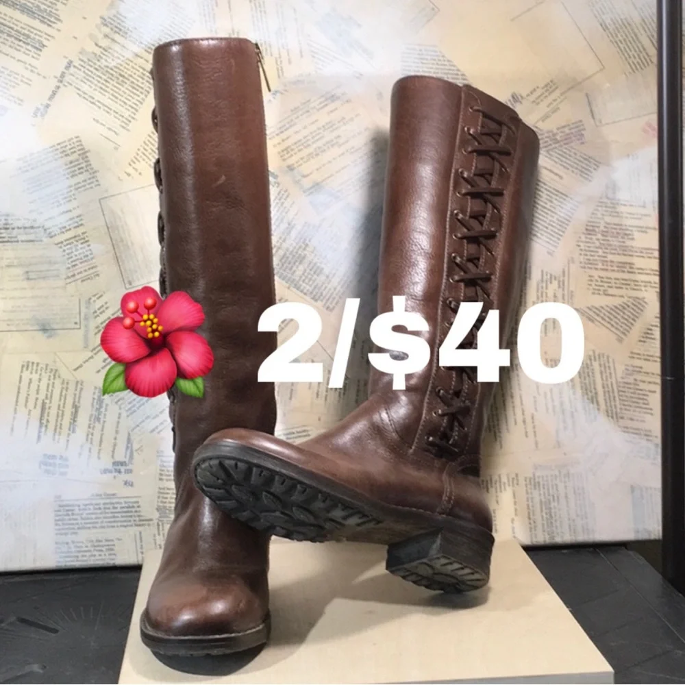 🌺 Leather Lace Detail Knee High Boots - Picture 1 of 12